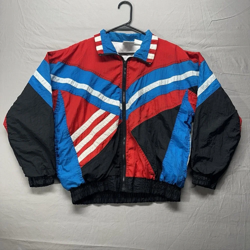 Vintage Windbreaker Jacket Kids Size 14 Multi-Colored 90s Color Block Full Zip